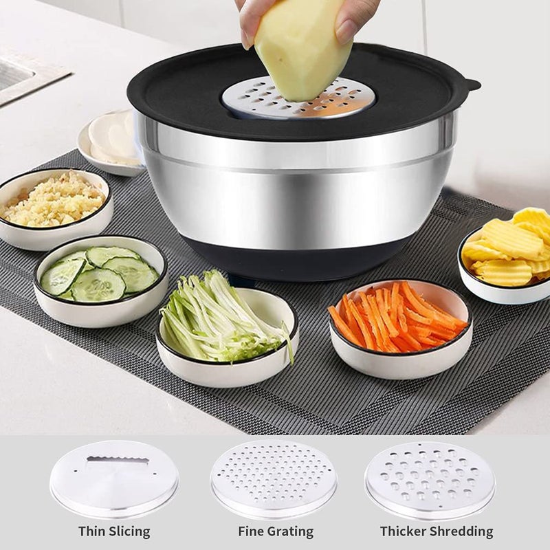 Rottay Mixing Bowls Set with Airtight Lids  20PCS Stainless Steel  Nesting Bowls with 3 Grater Attachments & Non-Slip Bottoms  Size7  4  3  2  1.5  1QT Bowls for Baking&Prepping - Image 2